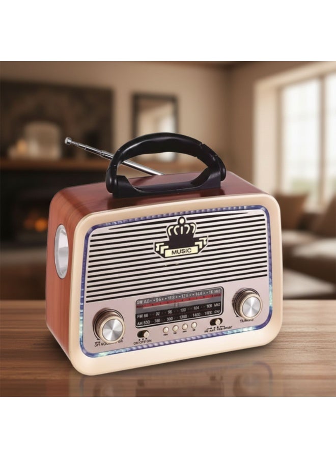 راديو محمول HI-FI بثلاث قنوات FM - AM - SW ذهبي/بني/أسود بلوتوث AUX بطاقة TF قرص فلاش USB - Image 4